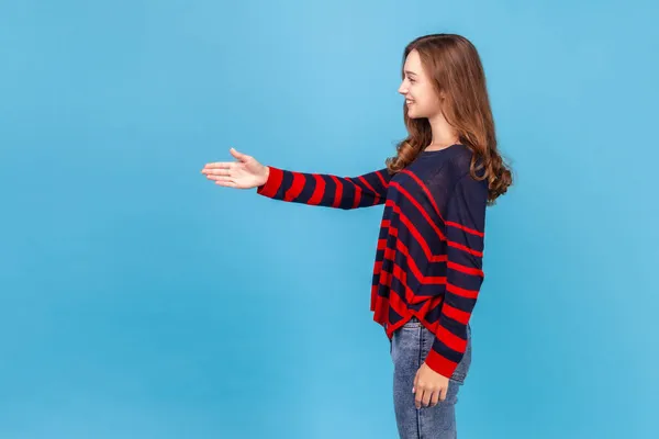 Aangenaam Kennis Maken Zijaanzicht Portret Van Jonge Mooie Vrouw Dragen — Stockfoto