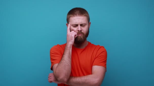 Thoughtful Bearded Man Holding His Chin Pondering Idea Confused Sure — Stock Video