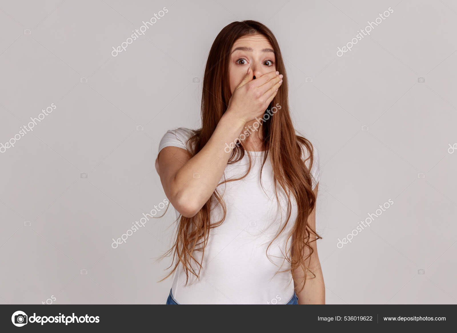 Scared Face Of Women On White Background Stock Photo, Picture and