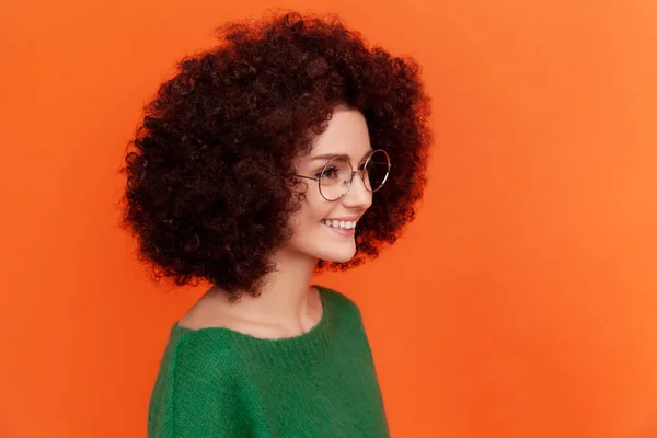 Retrato Vista Lateral Mujer Atractiva Con Peinado Afro Con Piel — Foto de Stock