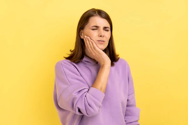 Dental Problems Toothache Portrait Unhappy Woman Touching Cheek Suffering Cavities — Stock Photo, Image