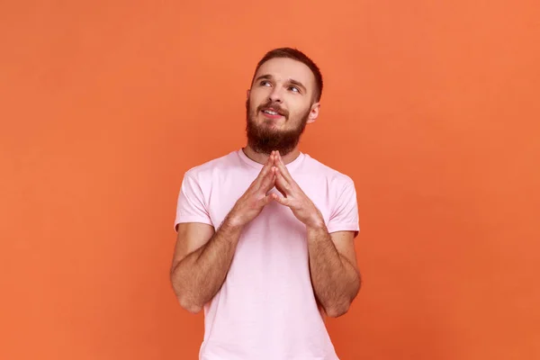 Portrait Homme Barbu Réfléchissant Sur Les Plans Avenir Homme Réfléchi — Photo