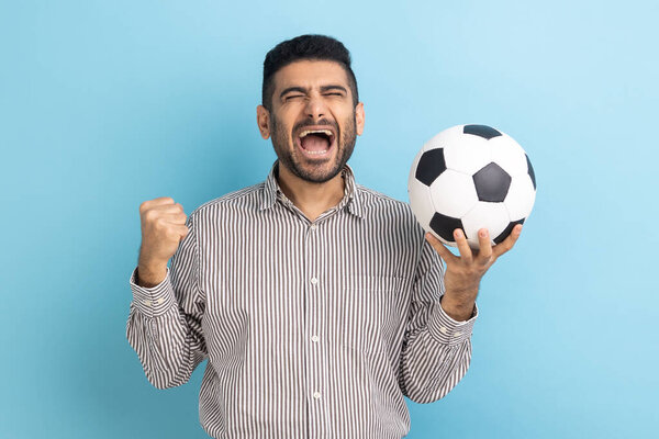 Bearded Businessman Screaming Widely Opening Mouth Celebrating Victory Favourite Football Royalty Free Stock Photos