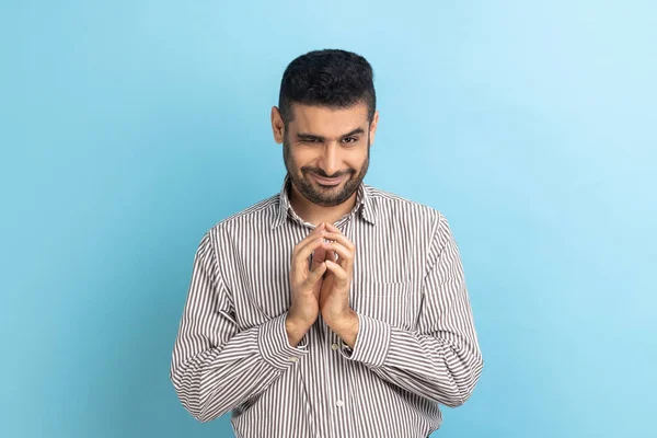 Porträt Eines Lustigen Trickreichen Gutaussehenden Geschäftsmannes Der Einen Durchtriebenen Plan — Stockfoto