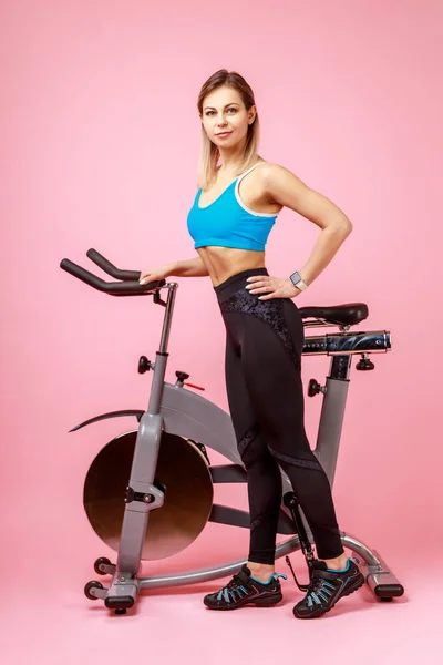 Full Length Portrait Charming Woman Slim Body Shape Posing Exercise — Fotografia de Stock