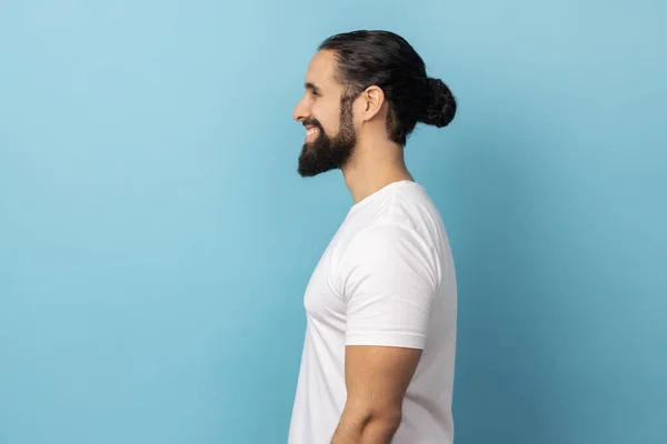 Side View Bearded Handsome Man Wearing White Shirt Standing Looking — Photo