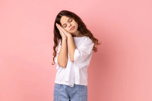 Portrait Cute Little Girl Wearing White Shirt Sleeping Laying Her — Stock Photo, Image