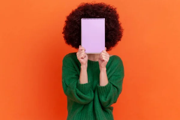 Portrait Unknown Woman Afro Hairstyle Wearing Green Casual Style Sweater — Stock Photo, Image