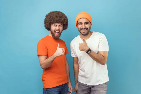 Well Done Excellent Job Two Young Adult Men Showing Thumbs — Foto de Stock
