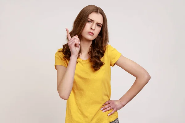 You Better What Say Portrait Young Female Wearing Yellow Casual — Stok fotoğraf