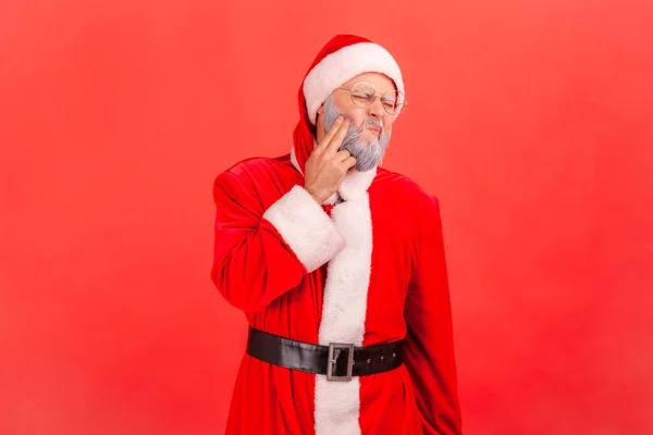 Portrait Sick Elderly Man Gray Beard Wearing Santa Claus Costume — Photo