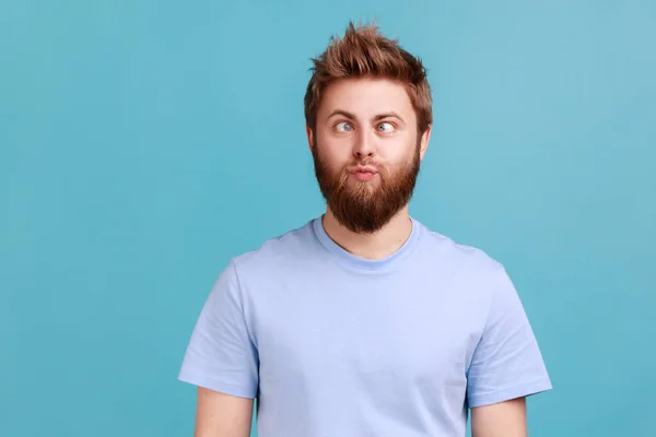 Portrait Man Making Silly Humorous Face Eyes Crossed Showing Comical — Photo