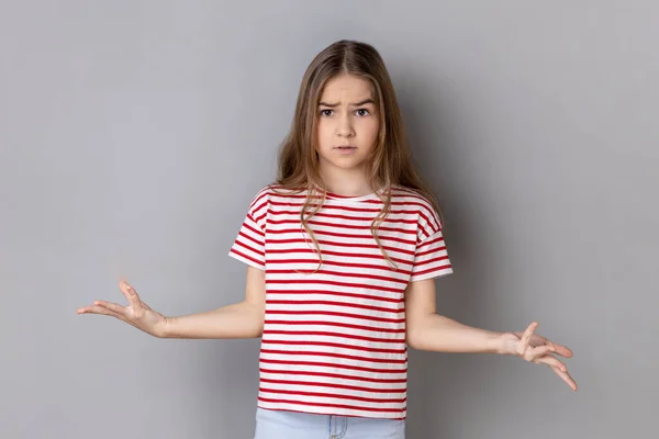 What You Want Portrait Little Girl Wearing Striped Shirt Standing — Stock Photo, Image