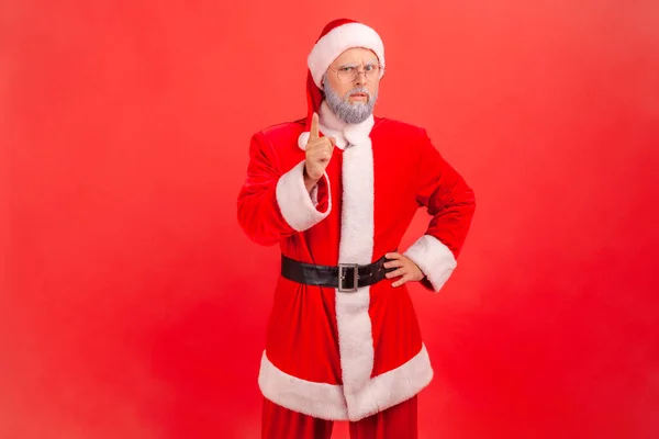Disse Homem Idoso Grave Traje Papai Noel Com Dedo Indicador — Fotografia de Stock