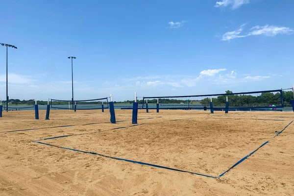 Verschillende Zandstranden Met Beachvolleybalvelden Buurt Van Het Meer Zone Voor — Stockfoto