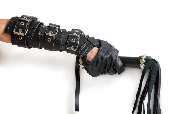 Hand in Leather Glove with Lash and Shadow — Stock Photo, Image