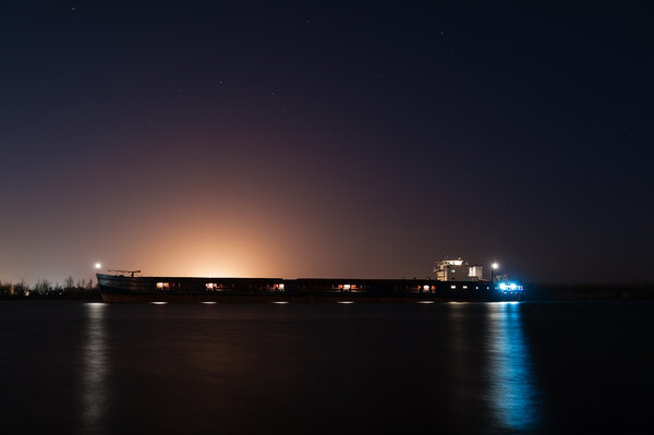 Barge at night