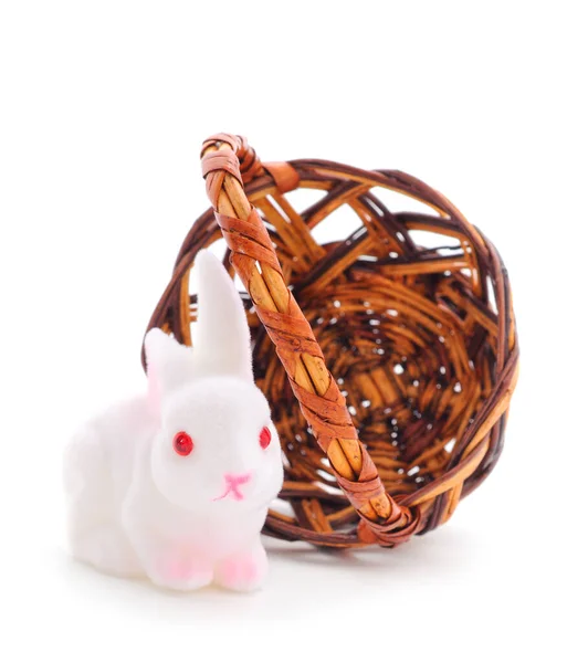 Toy Rabbit Basket Isolated White Background — Stock Photo, Image