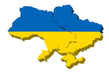 Ukrayna bayrak temsili renklerinde 3D Ukrayna haritası