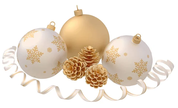 Bolas Navidad Oro Con Ilustración Cinta —  Fotos de Stock