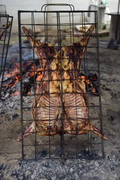 Bárány Nyárson Hagyományos Argentin Módszerrel Főzve Pampa Tartomány Patagónia Argentína — Stock Fotó