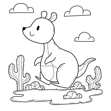 Hayvanlar kitap alfabesini boyuyor. Beyaz arka planda izole edilmiş. Vektör karikatür kangurusu.