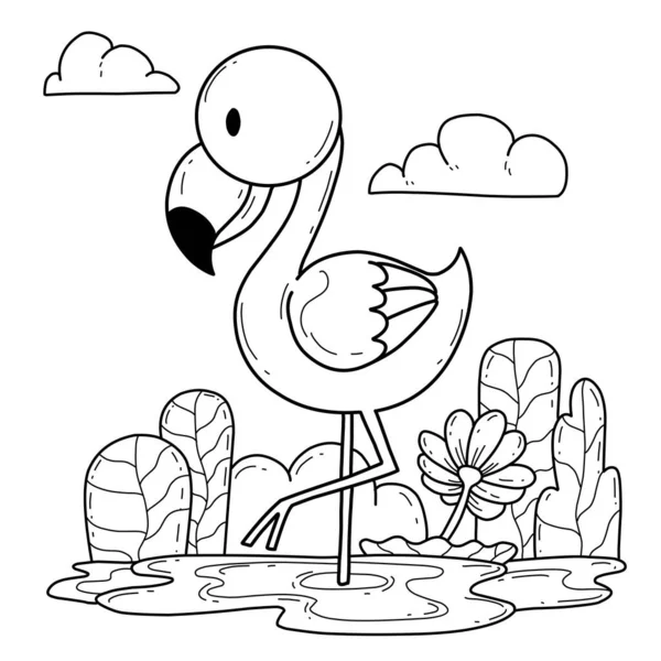 Zvířata Omalovánky Kniha Abeceda Izolované Bílém Pozadí Vektorové Kreslené Flamingo — Stockový vektor