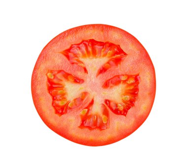 Beyaz arka planda izole edilmiş domates dilimi. kırpma yolu