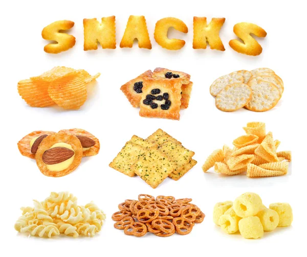 Colección Snack Aislada Sobre Fondo Blanco — Foto de Stock