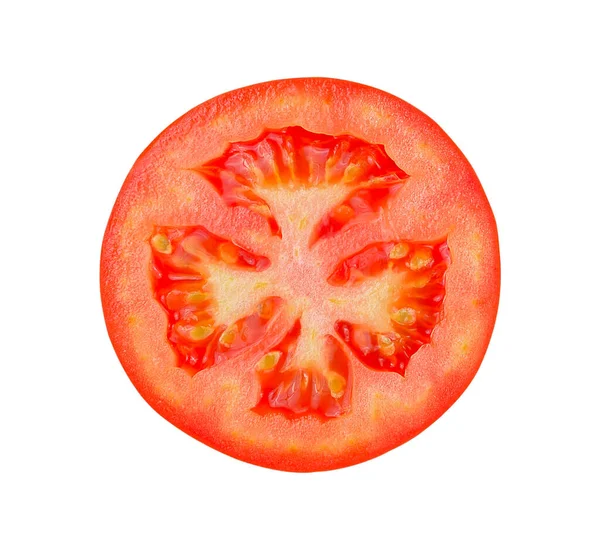 Tomatenscheibe Isoliert Auf Weißem Hintergrund Schneidpfad — Stockfoto