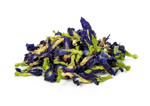 Сушеный Горох Бабочки Цветы Изолированы Белом Синий Травяной Чай — стоковое фото