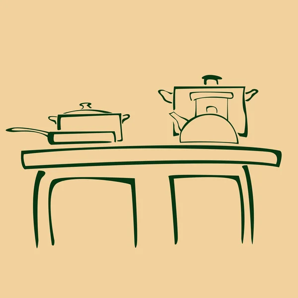 Cartoon illustration of silhouette pans on kitchen — Stock Photo, Image