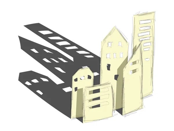 Мультфильм иллюстрация силуэта бумаги желтый город — стоковое фото