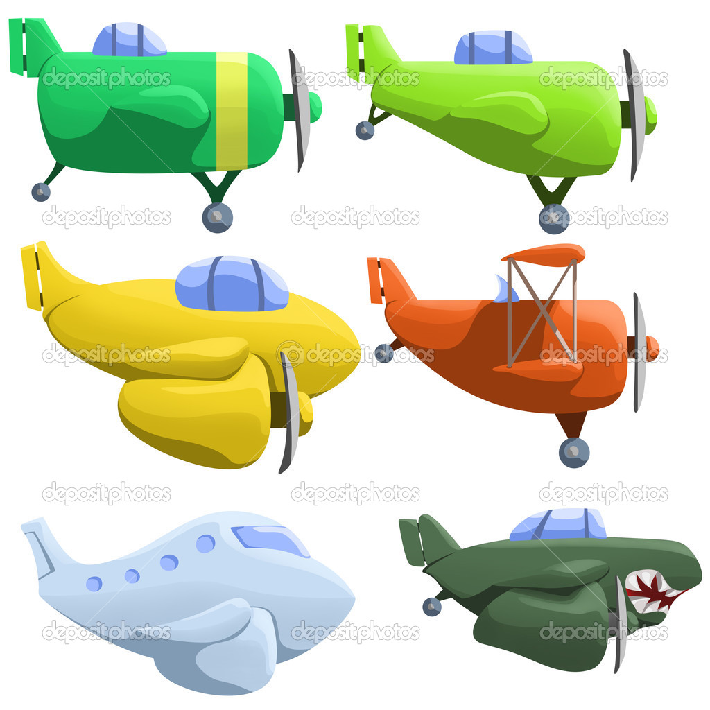 illustration of set of six different planes