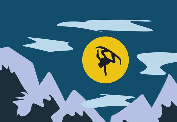 Ilustração de snowboarder voador na montanha — Fotografia de Stock