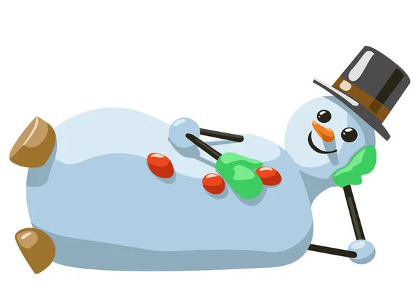 Illustration of lying snowman with hat and mittens — Stock Photo, Image