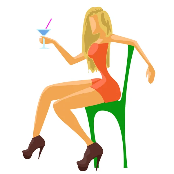 Hermosa chica sentada y beber martini — Vector de stock