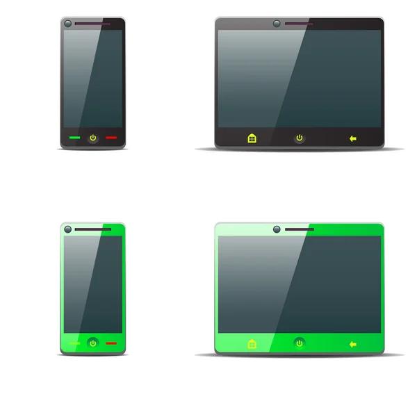 Иллюстрация черного и зеленого телефона и планшета на белом фоне — стоковый вектор