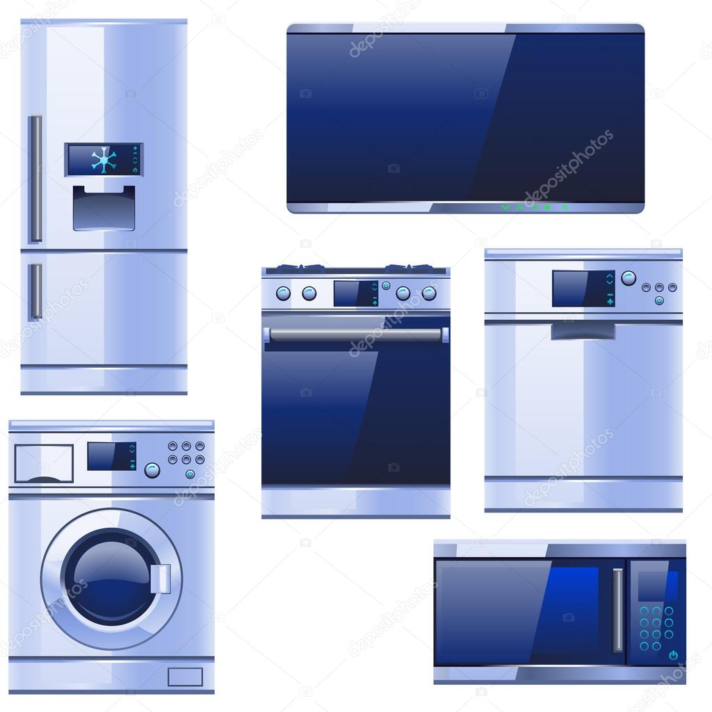 Peralatan dapur yang berbeda realistis berwarna Stok Peralatan dapur yang berbeda realistis berwarna Stok