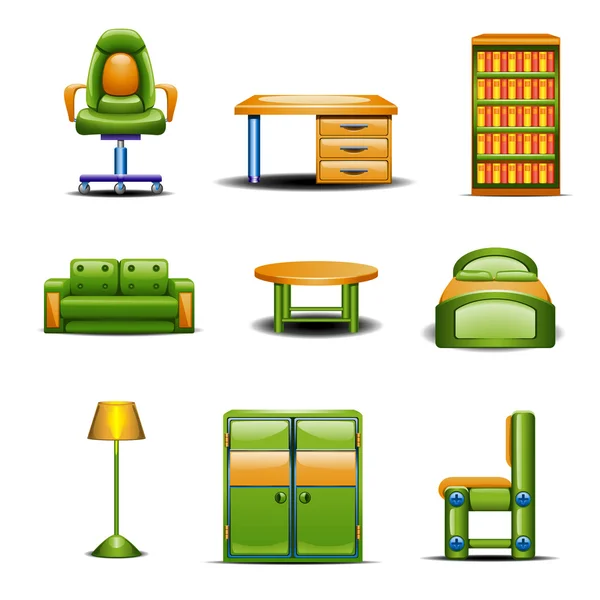 Conjunto de diferentes muebles para el hogar de color — Vector de stock