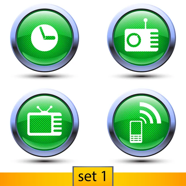 First set of four realistic icons with green color — Stock Vector