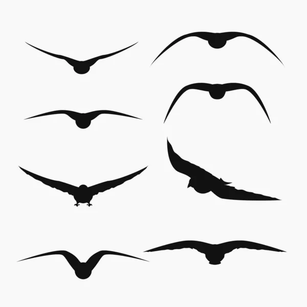 Silhouettes d'oiseaux volants en ensemble sur blanc — Image vectorielle