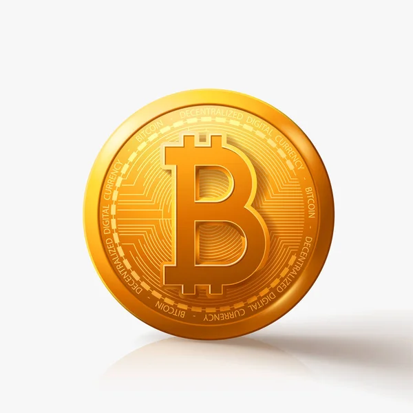 Bitcoin d'oro su bianco con ombra — Vettoriale Stock