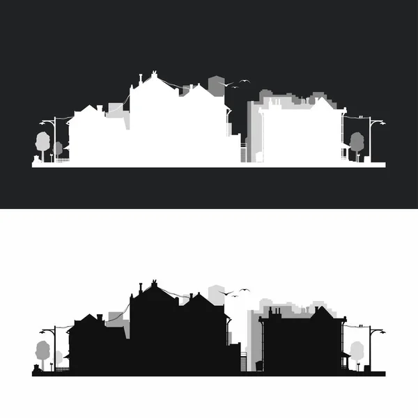 Petite silhouette de quartier de la ville de style en ensemble — Image vectorielle