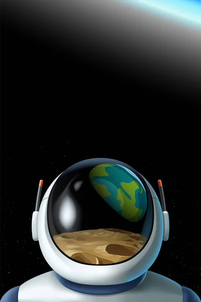 Астронавтський шолом з відбитими планетами на ньому — стоковий вектор