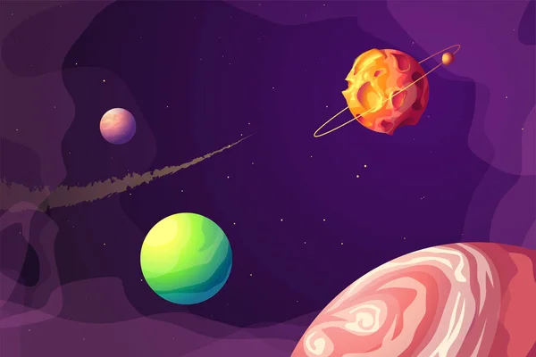 Ilustración Galaxia Alienígena Con Varios Mundos Brillantes Diseño Colorido Simple — Vector de stock