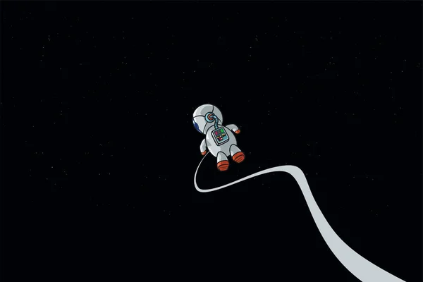 Illustration Flying Astronaut Dark Deep Space Cartoon Design — 스톡 벡터