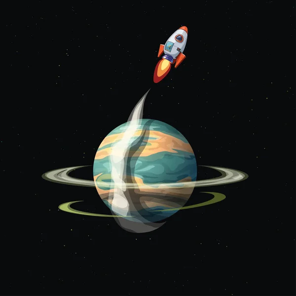 Иллюстрация Космического Корабля Улетающего Орбиты Глубокий Космос — стоковый вектор