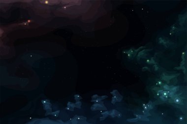 Yıldızlarla dolu nebulada harmanlanan çeşitli renk gaz bulutlarıyla güzel bir derin uzayın çizimi