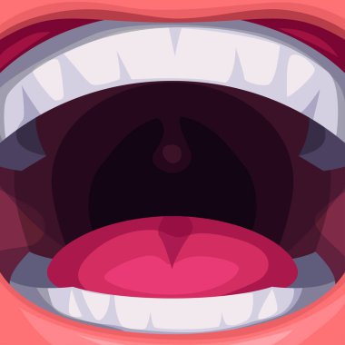 illustration of cartoon healthy open human mouth with smooth teeth close view